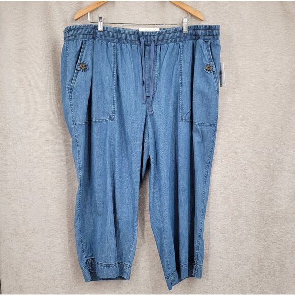 Westbound The Island Crop Blue Cotton Blend Cropped Straight Leg Pants Women's - Picture 2 of 12